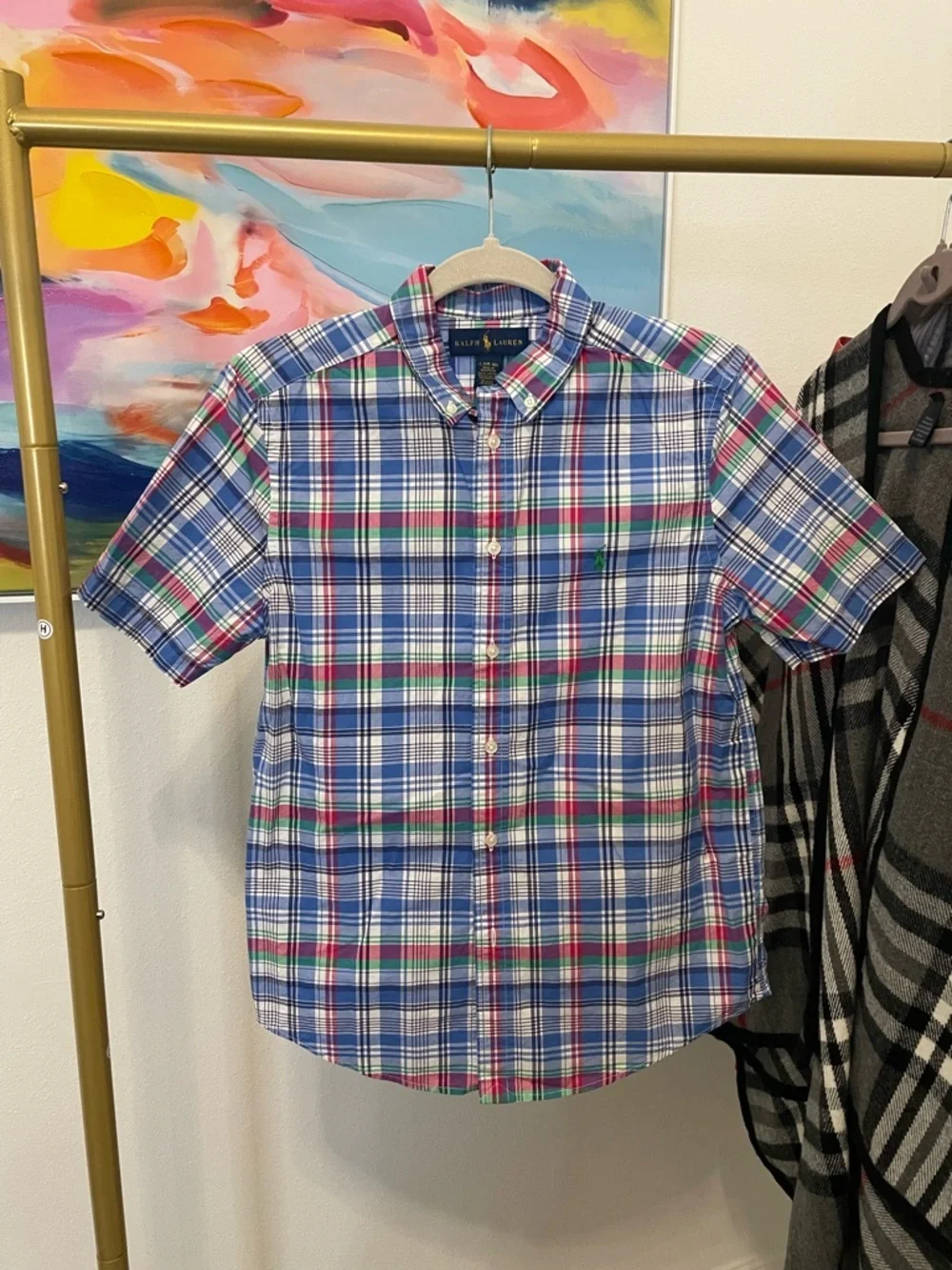 Ralph Lauren Short-Sleeve Plaid Button-Down Shirt - Blue, Green, Red Boys Size L